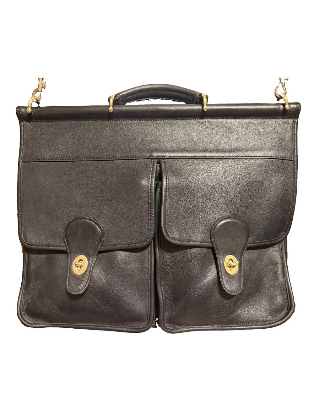 Vintage Coach Kensington Briefcase Black Leather Brass Turnlock 5279